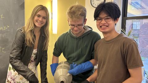 three students make liquid nitrogen ice cream