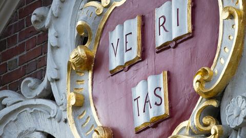 close up of the Harvard Veritas shield