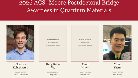 The Physics Department Awardees of the 2026 ACS-Moore Postdoctoral Bridge in Quantum Materials