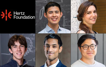 Headshots of 2026 Hertz Fellows: Andrew Chu , Elizabeth Kozlov, Miller MacDonald, Nikhil Seshadri,&nbsp; and Eric Zhu
